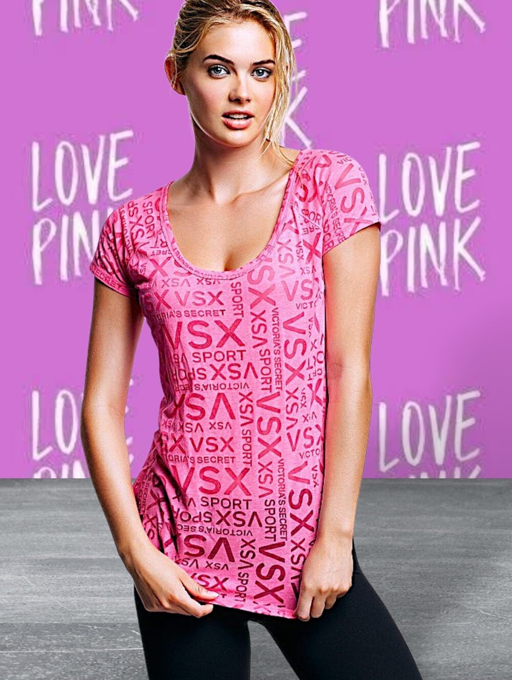 VS VSX Graphic Logo Sheer Sport Training Burn Tee in Hot Pink SZ Small